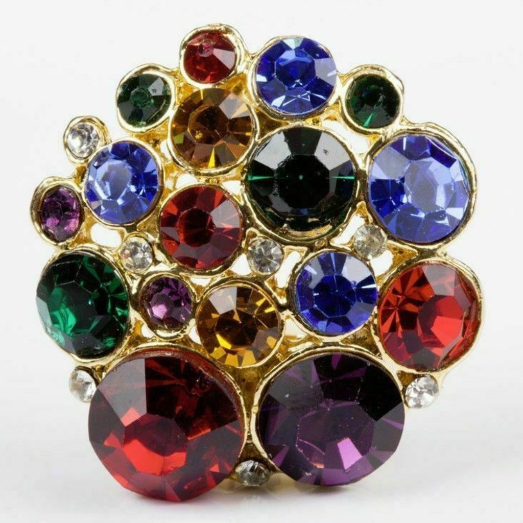Vintage Multi Colored Pave Rhinestone Cluster Earrings
